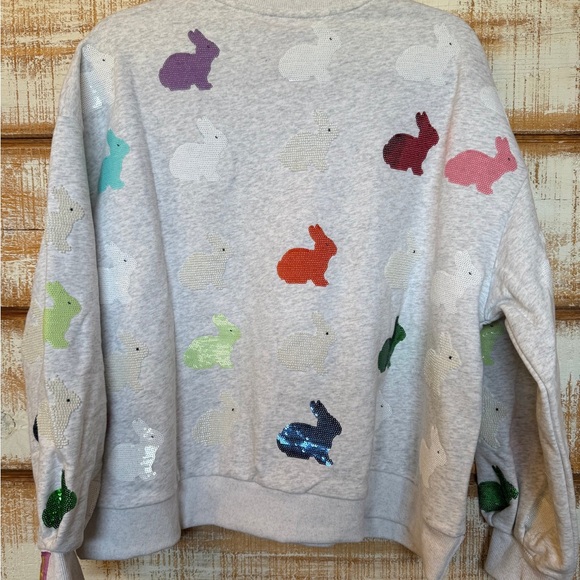 QUEEN OF SPARKLES Gray Sweatshirt with Multicolor Sequin Bunny Appliqués - Picture 3 of 7